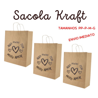 Sacola de Papel Kraft Pardo Natural Coração PP P M G - 100 UNIDADES em Oferta na Shopee