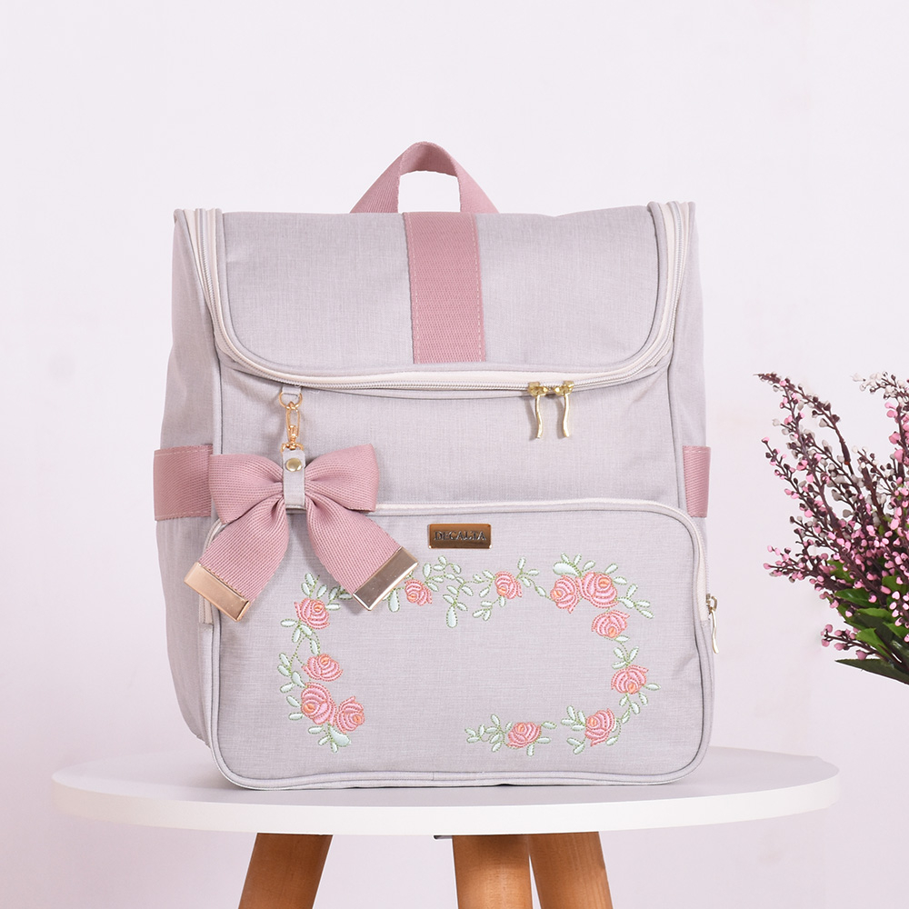 Mini Mochila Maternidade Floratta Linho Off/Rosê - 01 Peça