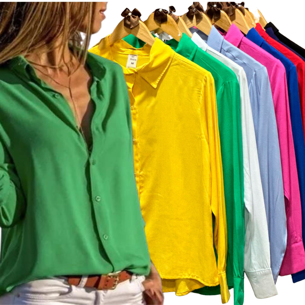 Camisa Feminina Blusa Social Manga Longa Botões Uniforme Trabalho Branca Varias Cores Menor Preço em Oferta na Shopee