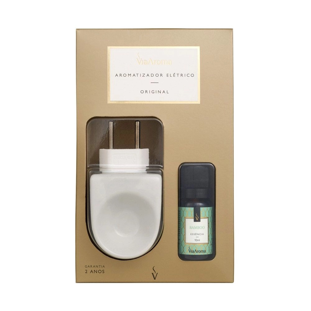 Kit Aromatizador Difusor Porcelana Via Aroma + Essência Bamboo 10ml