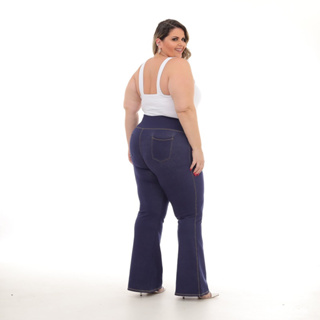 Calça Flare Plus Size Boca de sino Cotton Jeans Fake Com Bolso Do G1 ao G3 em Oferta na Shopee