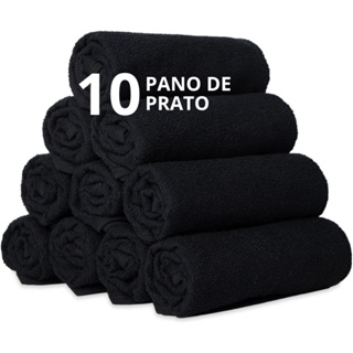 Kit 10 Panos De Prato Felpudo Atoalhado Preto Gourmet Cozinha Com Bainha Grosso 100% Algodão em Oferta na Shopee