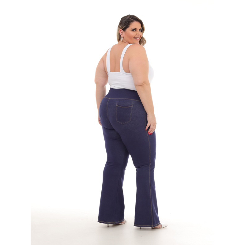 Calça Legging Flare Plus Cotton Jeans Fake Com Bolso Do EXG ao G2