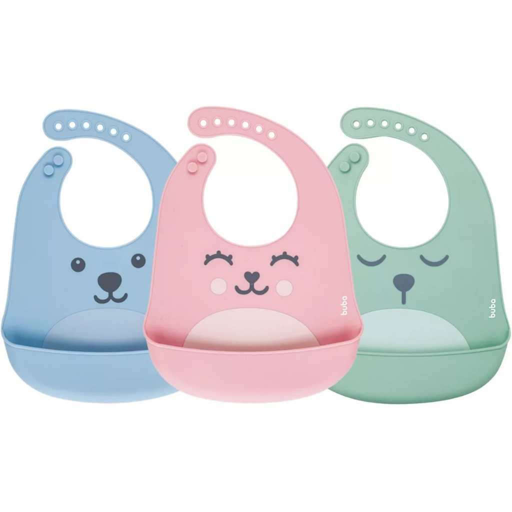 Babador Silicone Impermeável Bebê Menino Menina Gumy Gumi Buba Azul Verde Rosa Verde