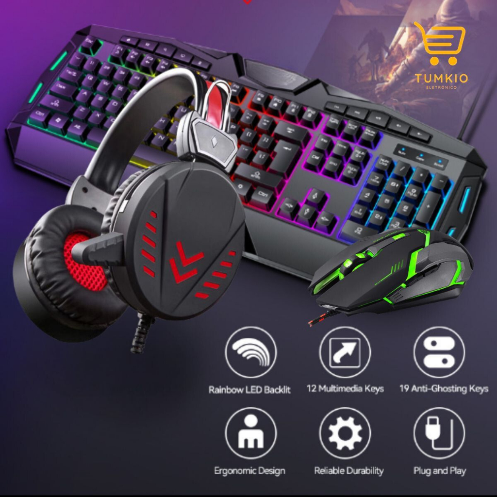 Kit 4in1 Teclado E Mouse E Gamer fone E mouse pad  4em1 Conjunto de jogos competitivos