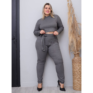 Conjunto Over Cropped E Calça Canelada Moda Plus Size