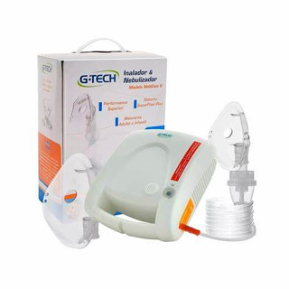 Inalador e Nebulizador G Tech Nebcom V - Tecnologia Super Flow - Branco e Prata - Adulto e Infantil