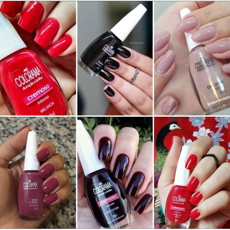 Kit 6 Esmalte Colorama 8ml Sortidos Gabriele Petala Branca Batida de Coco Black Jabuticaba Café Vermelho Ivete Chic Pele Samba Juliana Amanhecer 40 Graus