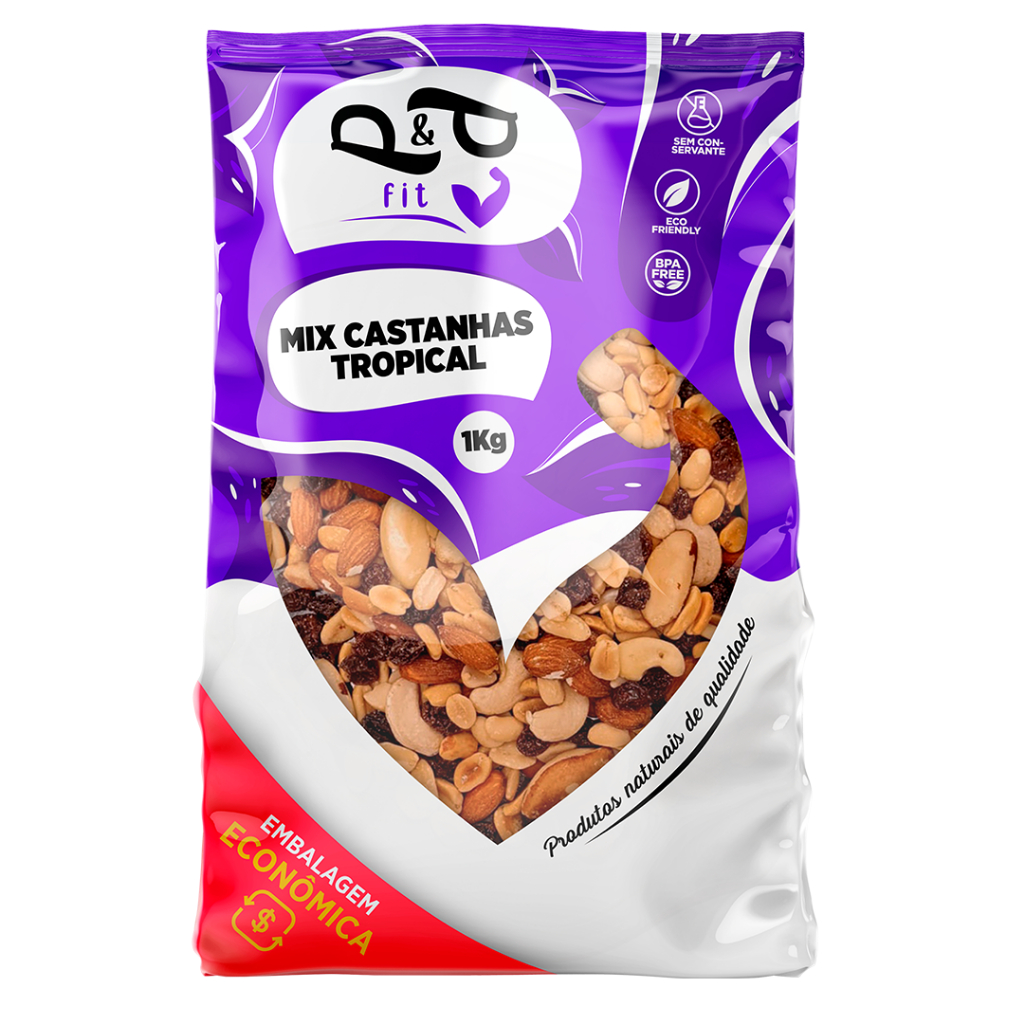 Mix Tropical Nuts Castanha, Nozes, Amêndoa, Amendoim, Uva Passa, Gojiberry 1Kg - P&P