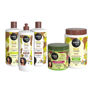 Kit SOS Cachos Coco Familia + Gel Definidor Azeite de Oliva + Pente Baby Hair Salon Line