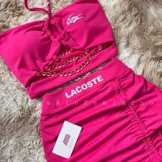 conjunto refletivo saia e cropped corrente