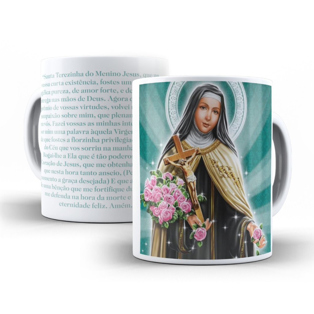 Caneca Santa Terezinha em cerâmica 325ml Religiosa presente católica cozinha café aniversário
