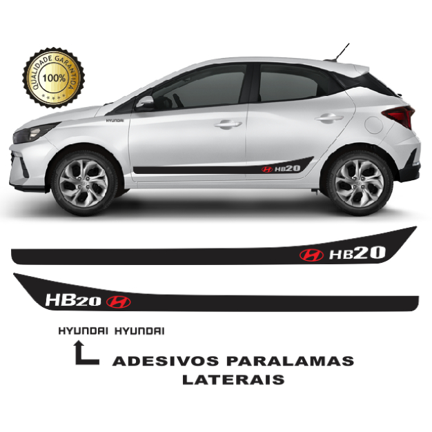 Kit Acessório Adesivo Faixa Lateral Sport Para Hyundai HB20 Serve Nos Modelos HB20 Hatch ou Sedan, HB20 R Spec, HB20