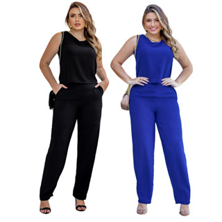 Conjunto Feminio Duna Forrado Calça Wide Leg mais Blusa Lançamento