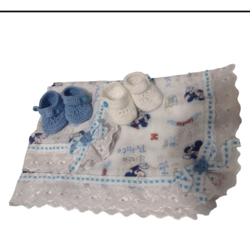 kit fralda Mickey com sapatinho de Crochê/branco