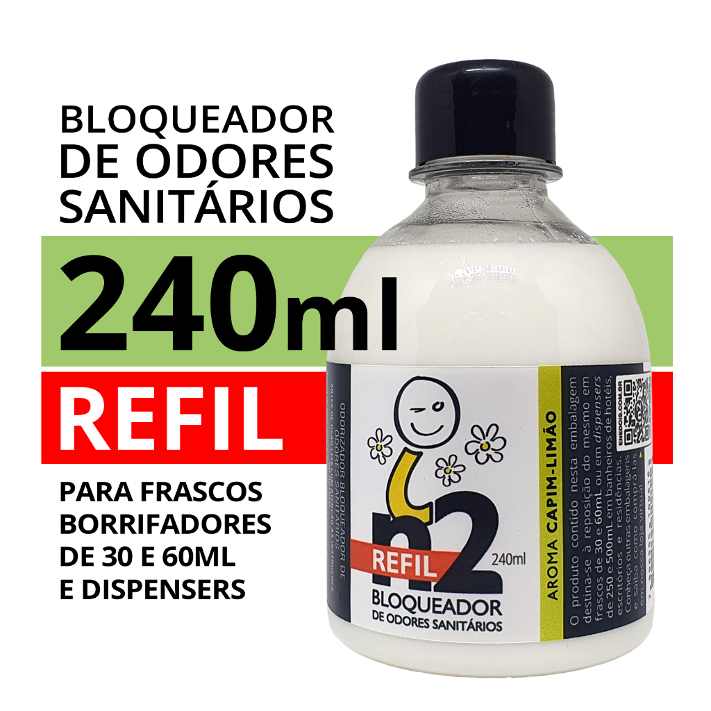 Refil Bloqueador Odores Sanitários 240ml Capim-limão Neutralizador Odorizador Banheiro Lixeira Pet