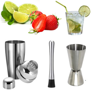 Kit caipirinha bartender Inox Coqueteleira 3 peças 500ml - Socador - Dosador Drinks Caipirinha Premium