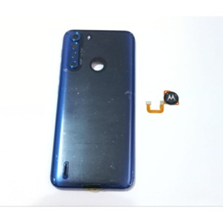 kit tampa traseira com lente + botão biometria para moto one fusion azul