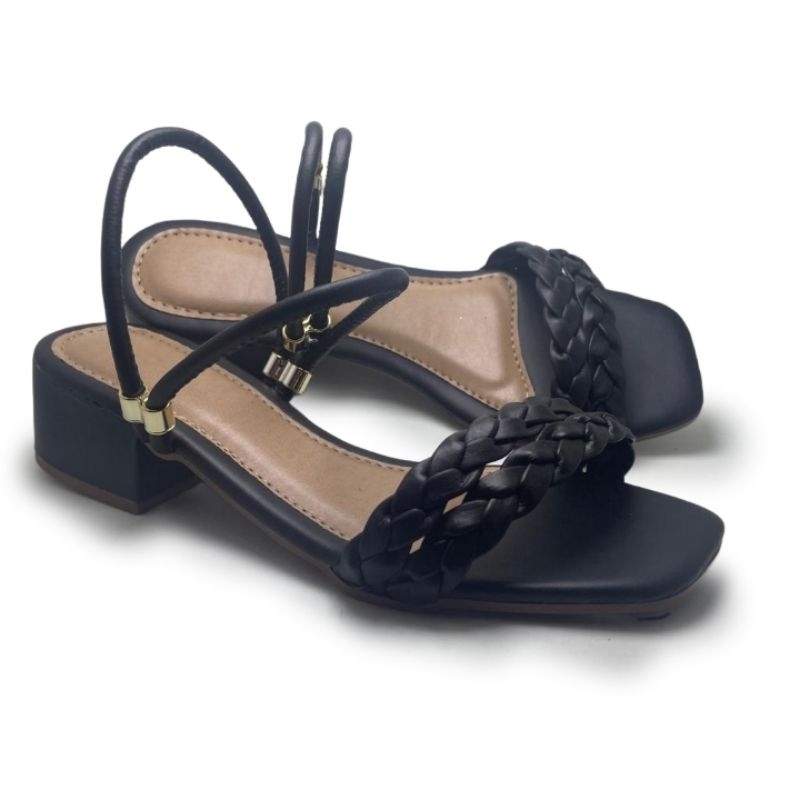 Sandália bloco trançada casual tamanco salto bloquinho médio 4cm