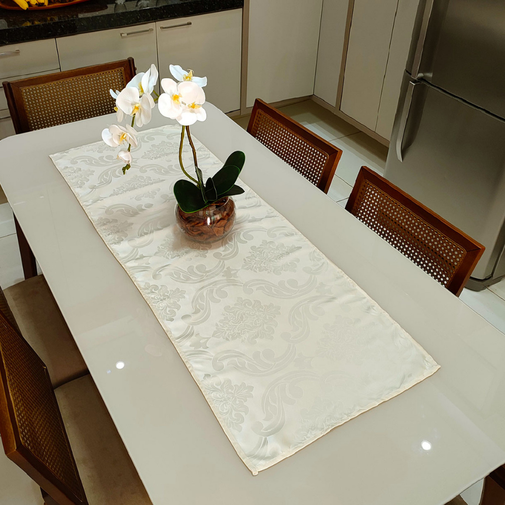 Caminho Trilho De Mesa Decorativo Jacquard 1,40m X 0,50m - Marfim em Oferta na Shopee