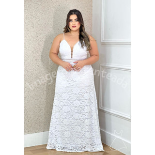 Vestido De Noiva Civil Plus Size Longo De Renda Soltinho Réveillon Pre Wedding 703