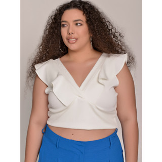 Cropped Sem Manga Com Babados Plus Size