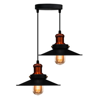 Lustre Nordic Pendente Retro Preto c/ Bronze Duplo Para Cozinha