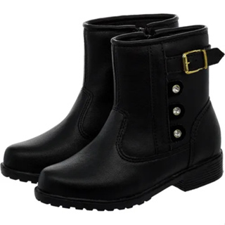 Botinha Coturno Infantil Saltinho Baixo Zíper e Fivela Dourada em Oferta na Shopee