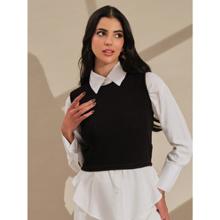Colete Femino Cropped  Moda Tricot Cropeed Verão