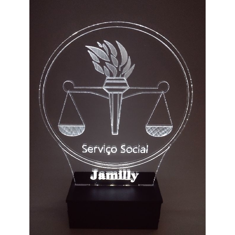 Luminária led Sua profissão ou curso serviço social personalizada RGB 16 cores com controle remoto