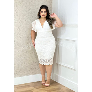 Vestido De Noiva Civil Plus Size Tubinho de Renda Forro Duplo Pre Wedding