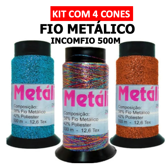 Kit com 4 cones / Fio Metálico / Você escolhe as cores / Artesanato / 500 Mts / Incomfio