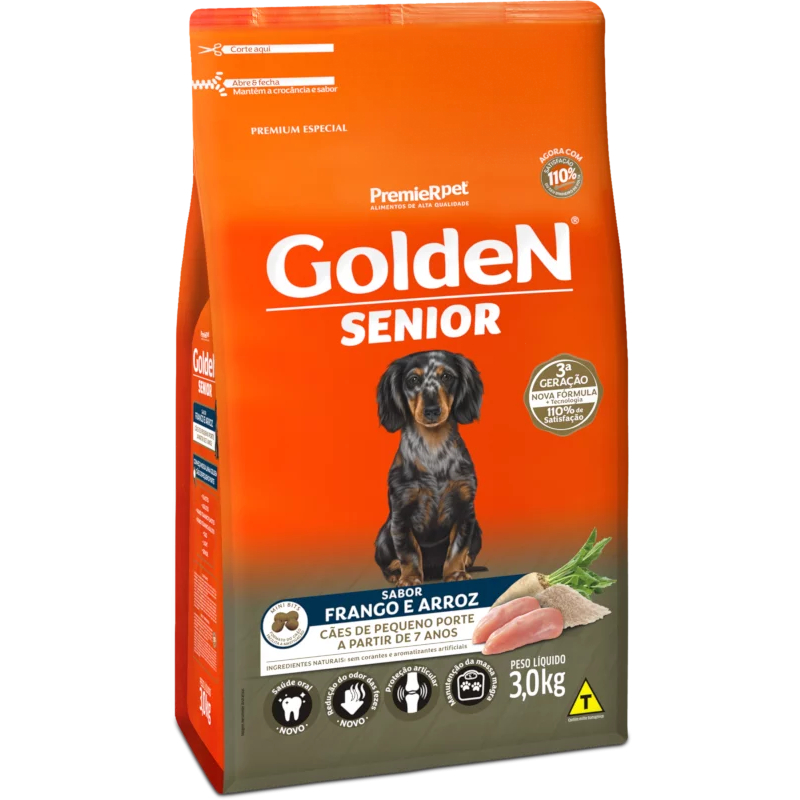 Ração Golden Fórmula Cães Adultos Sênior Mini Bits Frango e Arroz 3kg em Oferta na Shopee