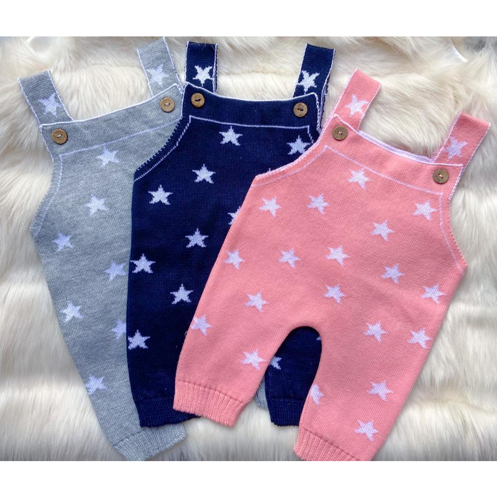 Jardineira Estrelinhas Tricot em Oferta na Shopee