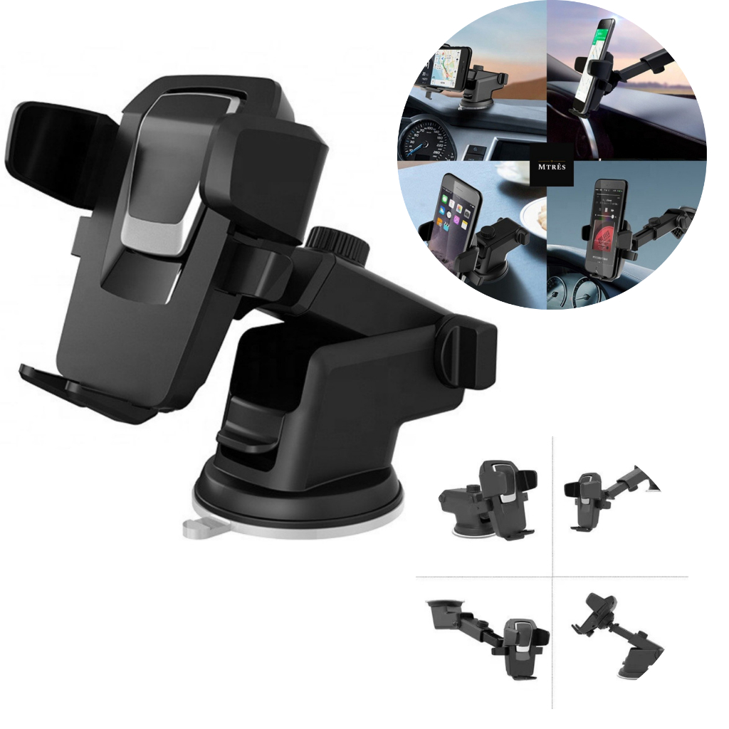 Suporte Veicular para Celular Universal Resistente Trava Automática GPS Fixa no Vidro Painel Ajustável