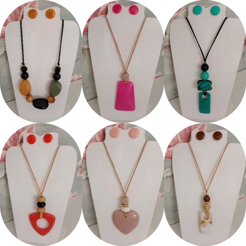 kit 5 colar maxi grande 5 pares de brinco botão modelos e cores variadas