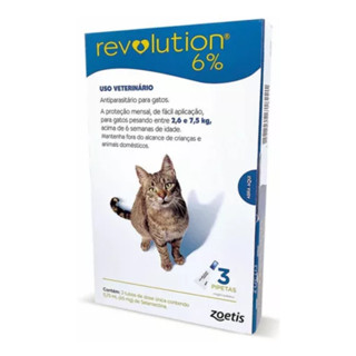 Revolution 6% Antipulgas e Carrapatos P/ Gatos de 2,5 a 7,5 kg (45 mg) C/ 3 pipetas