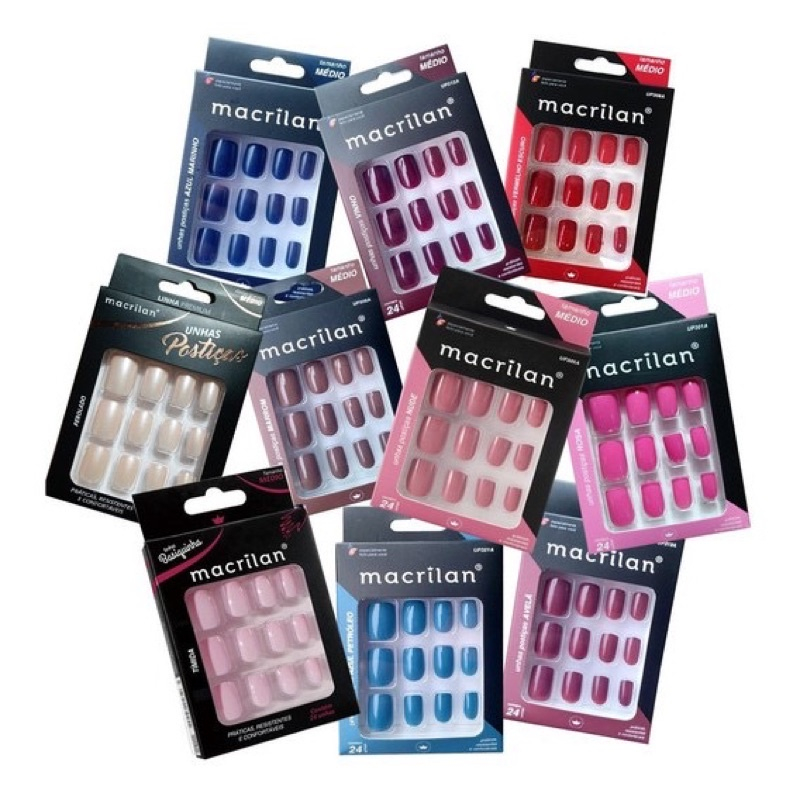 Unhas Postiças Tamanho Médio Kit Cores Diversas Macrilan - ENVIO IMEDIATO em Oferta na Shopee