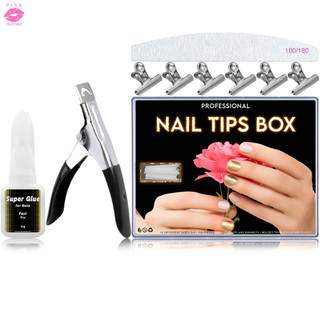 Kit Alongamento de Unha Com 100 Unha Tips  + Alicate Cortador De Tips + Cola Pincel + 1 Lixa Bumerangue