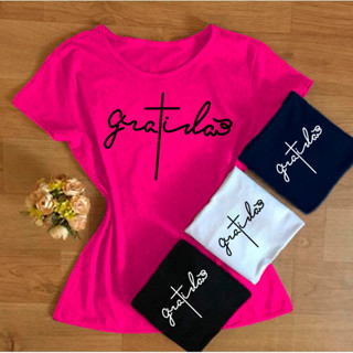 Camiseta T-shirt Blusinha Feminina Blusa Gratidão Logo Cristã - Estilosa