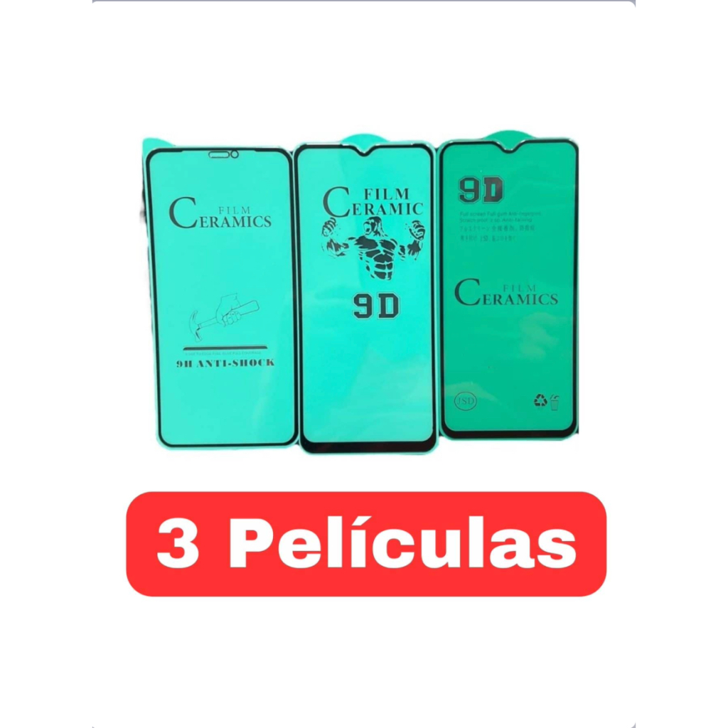 Kit 3 Películas Cerâmica Flexível Xiaomi Redmi Note 8/Note 9/Note 13/ Note 11/Mi 11 Lte/13C/14C/Note 12/X6 Pro