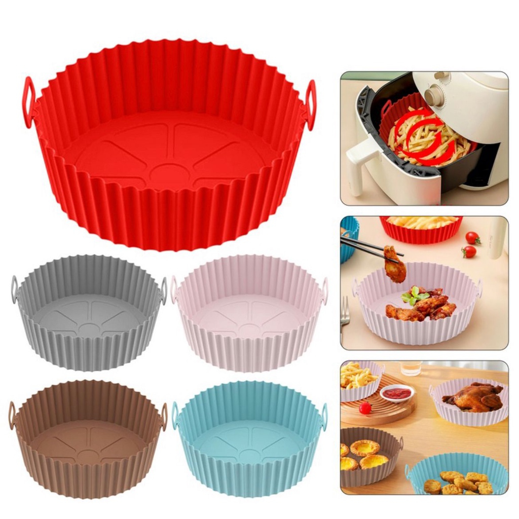 Cesto Forma De Silicone Com Alça Flexível Para Fritadeira Air Fryer Forno e Microondas Redondo Reutilizável Fritadeiras 20cm Protetor Antiaderente Para Casa Em Cozinha Multiuso