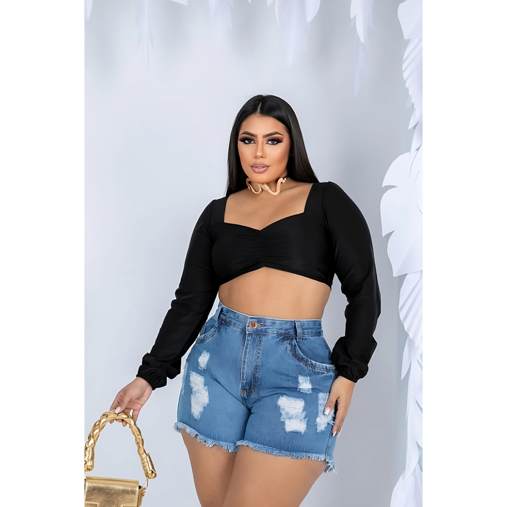 Short Jeans Plus Size Hot-Paint  Barra Desfiado em Oferta na Shopee