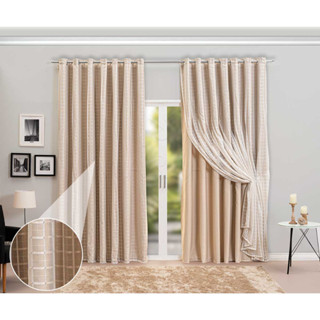 Cortina Blackout com Voil Xadrez 6,00X2,70 metros Decoração Sala e Quarto