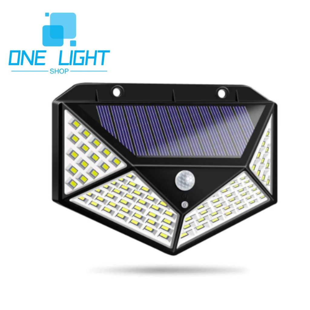100 LED Luminária Energia Solar Parede 100 Led Sensor Presença 3 Funções Lampada Alta Luminosidade em Oferta na Shopee