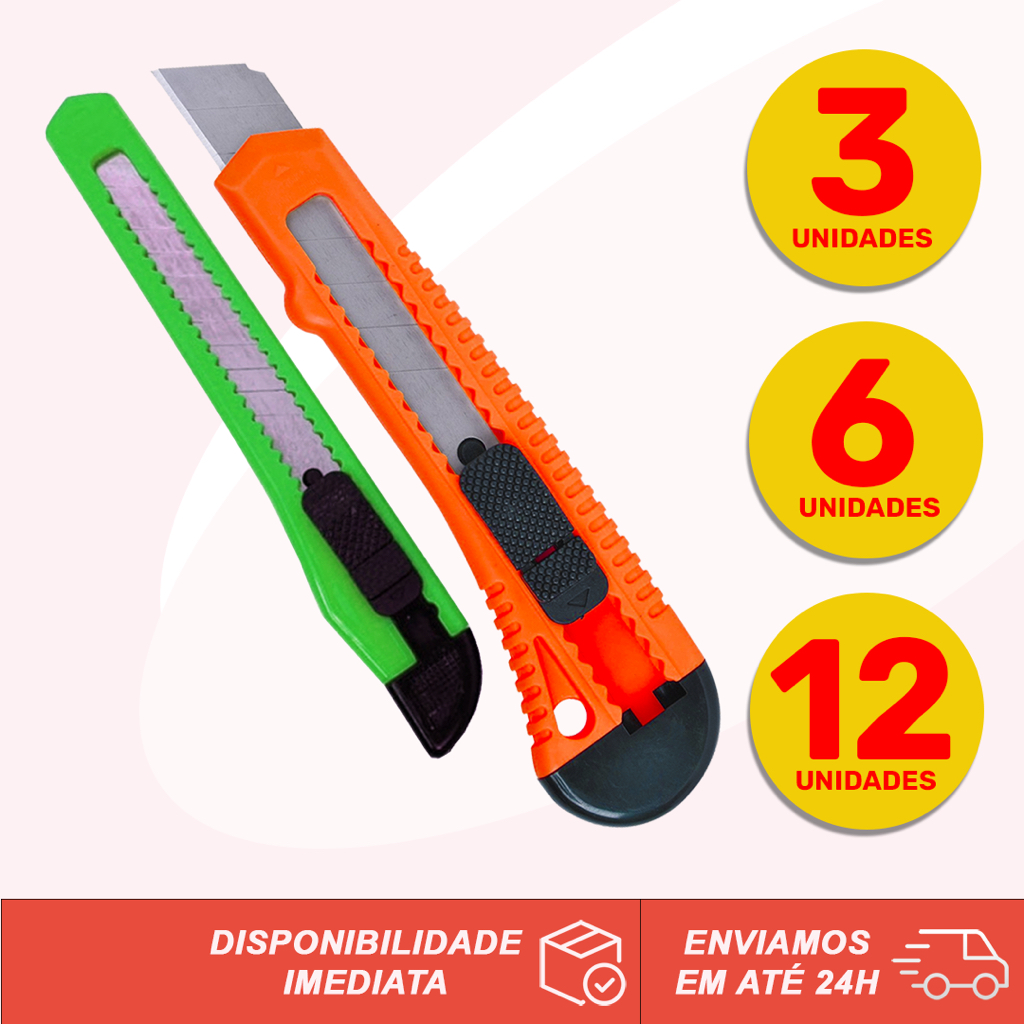 KIT PROMOCIONAL Estilete Retrátil Profissional Precisão Lâmina Metal C/ Trava de Segurança Para Insulfilm, Abrir Caixas