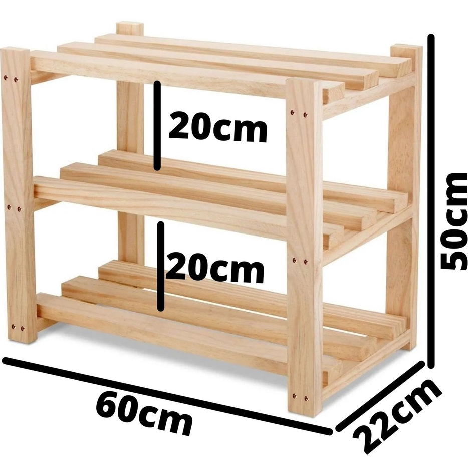 Sapateira Estante Casal 3 Prateleiras Minimalista Madeira Pinus Reflorestada