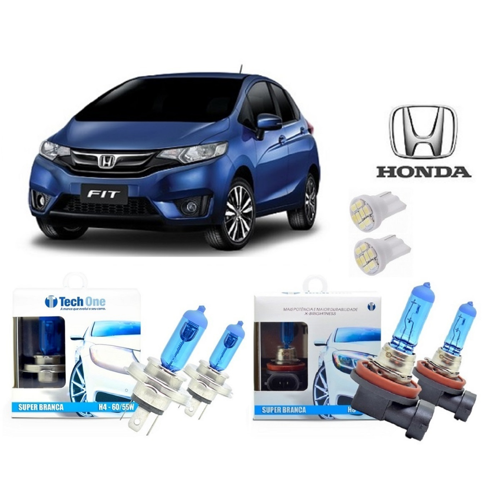 Kit 4 Lampadas Super Brancas para Farol Alto / Baixo e Milha com 8500 Kelvins para Honda Fit 2009 2010 2011 2012 2013 2014