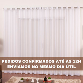 Cortina de Voil Branco Sala Quarto Voal Transparente 4,00 x 2,50 Ilhós Branco
