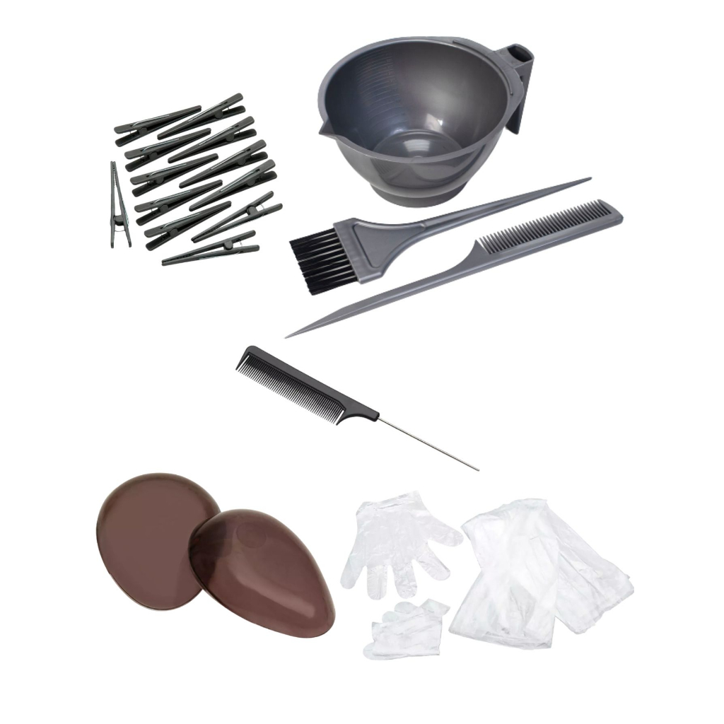 Kit p/ Tintura Premium c/ Pincel, Pentes, Protetor de orelha de silicone, 12 Clips e Kit Descartável